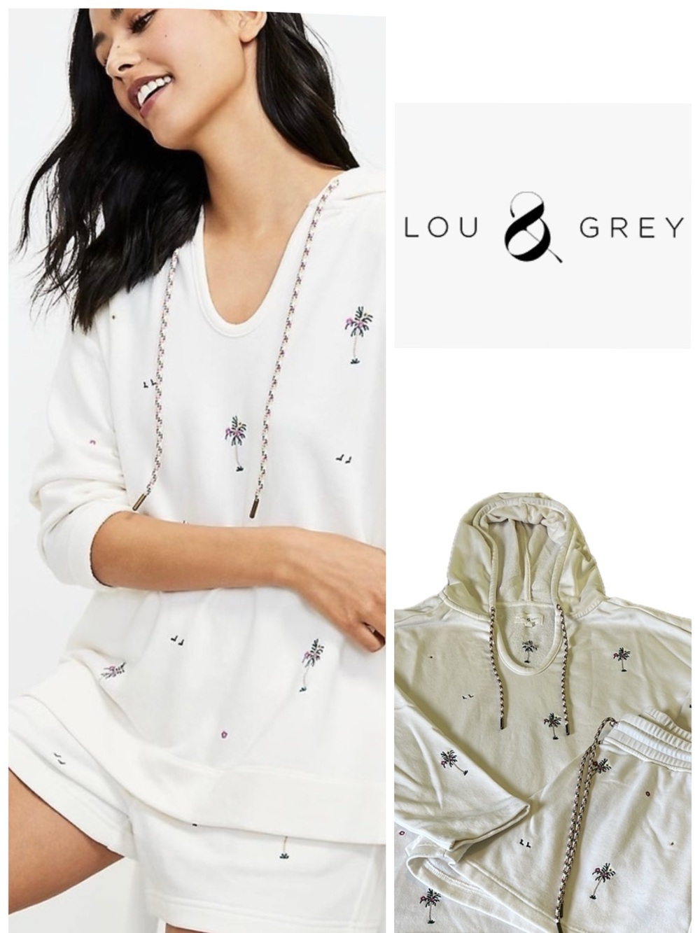 🌴 Lou & Grey Palm Tree Embroidered V-Neck Hoodie & Shorts Lounge Set🌴